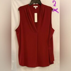 Halogen V-Neck Sleeveless Blouse in Deep Red